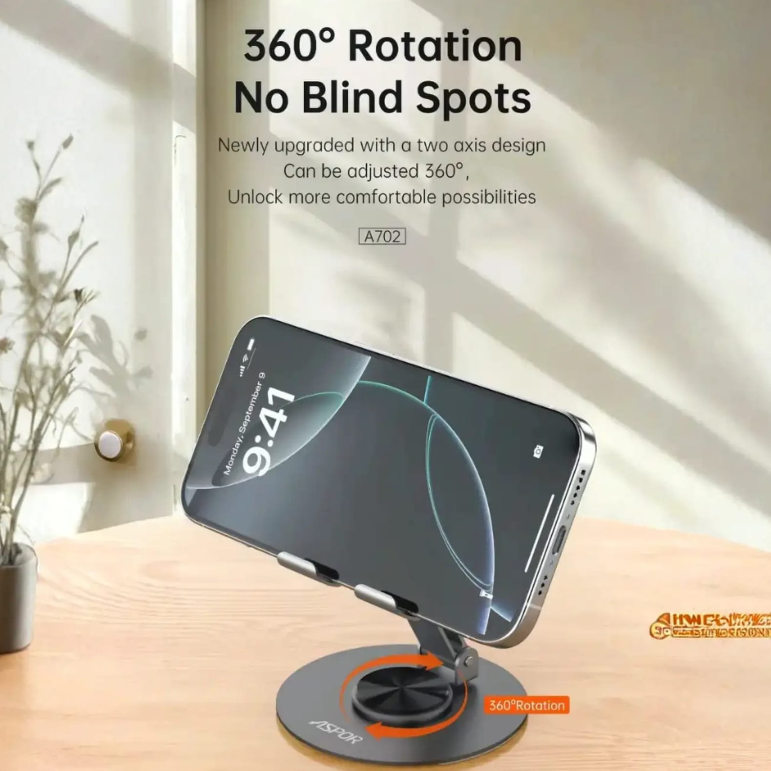 360° Rotating Foldable Phone Stand | Adjustable Metal Desk Holder | For iPhone, Android, Tablet | Foldable & Portable